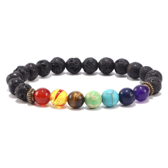 Amazon Hot Selling European and American Volcanic Stone Beads Agate Bracelet Wholesale Cross-Border Popular Handmade Jewelry