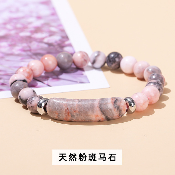 European and American Cross-Border Amazon Pink Quartz Bracelet Green Aventurine Tiger Eye Raw Stone Beaded Bracelet Simple Fashionable Trendy Bracelet Jewelry