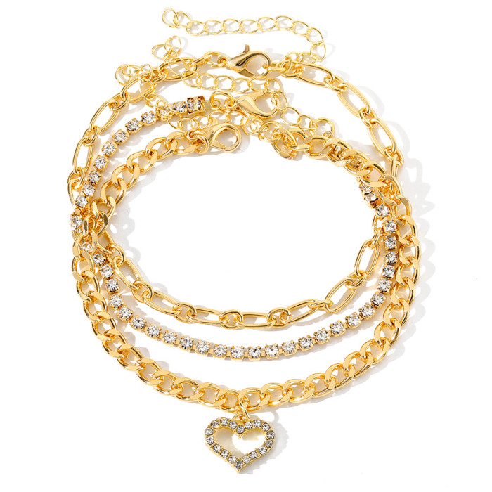 Jewelry Retro Imitation Pearl Chain Beaded Bracelet Simple Alloy Heart Rhinestone Versatile Bangle, Necklaces