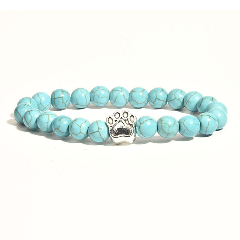 Wish Hot Sale 8mm Black Volcanic Rock Turquoise Dog Paw Elastic Cord Bracelet Factory Direct Sale Cross-Border Bestseller