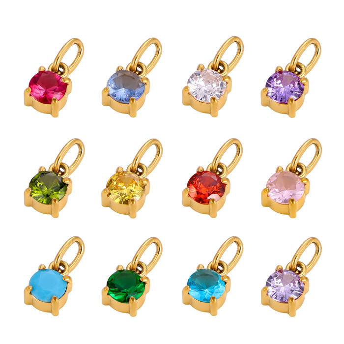 Handmade DIY Jewelry Accessories Stainless Steel Zircon Small Pendant Titanium Steel Claw Setting Round Water Drop Zircon Pendant