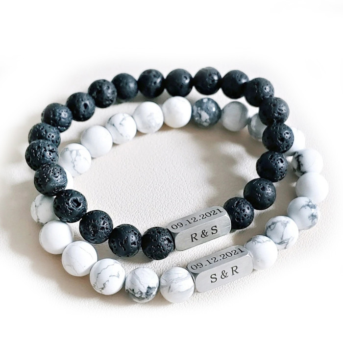 Support Engraving Stainless Steel Volcanic Stone Beaded Bracelet Frosted Beads White Turquoise Couple Gift Beaded Bracelet