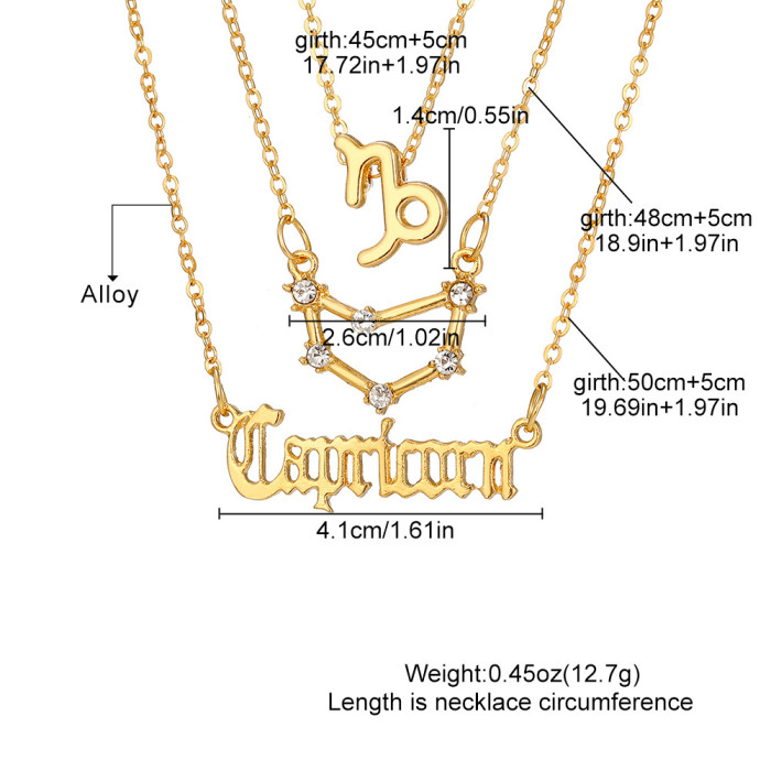 Twelve Constellations Alloy Necklace for Women, Multi-Layer 12 Zodiac Gold Stone-Inlaid Necklace Set of 3, High-End...
