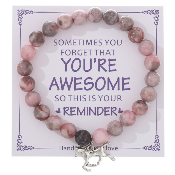 New Purple Striped Agate Bracelet Pink Crystal Morganite Beaded Bracelet for Men and Women Friendship Heart Beaded Jewelry Amazon