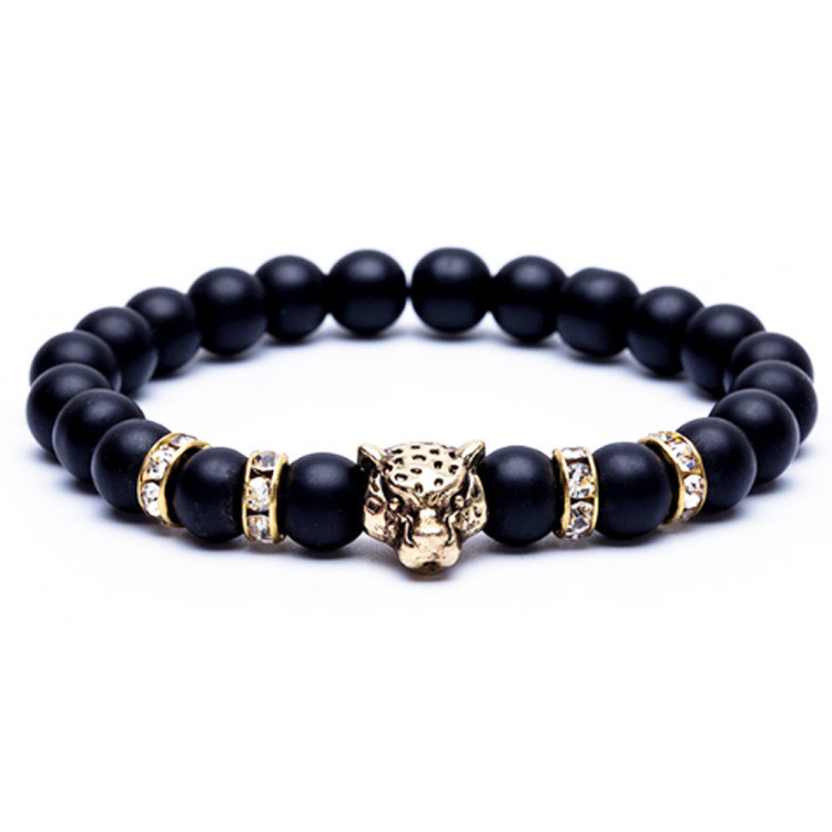 Amazon Hot-Selling Natural Matte Volcanic Stone Beads Bracelet Buddha Beads Leopard Head Lion Head Inlaid Diamond Elastic Bracelet