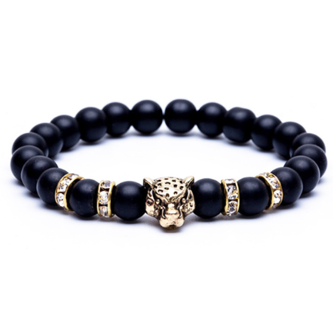 Amazon Hot-Selling Natural Matte Volcanic Stone Beads Bracelet Buddha Beads Leopard Head Lion Head Inlaid Diamond Elastic Bracelet