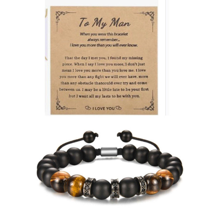 New Handmade Woven Bracelet for Son Husband Boyfriend Tiger Eye Stone Black Matte Bracelet Amazon Bestseller
