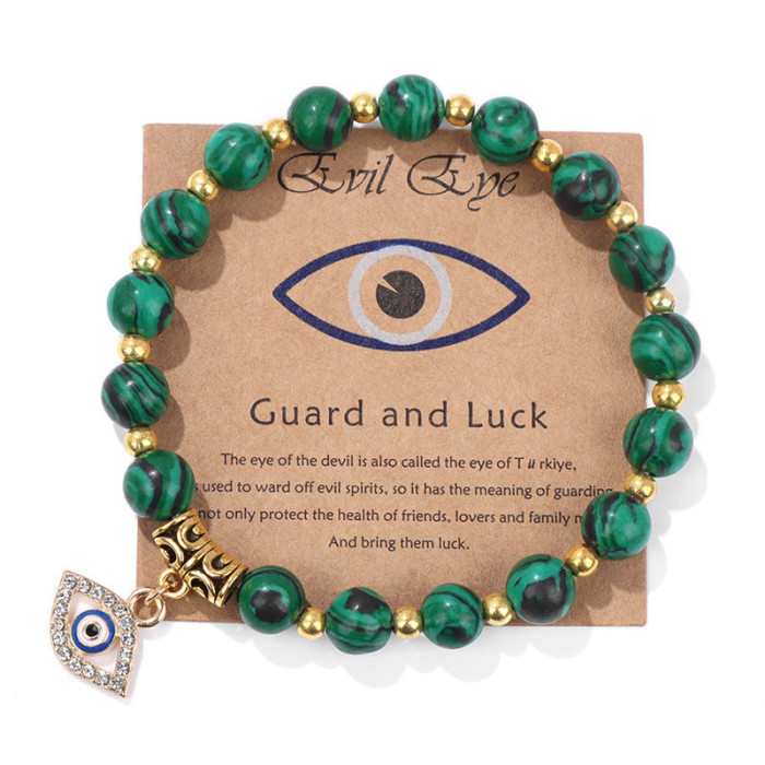 Lucky Bracelet Natural Stone Beaded Gold Spacer Yoga Energy Bracelet Shiny Black Inlaid Diamond Evil Eye Bracelet