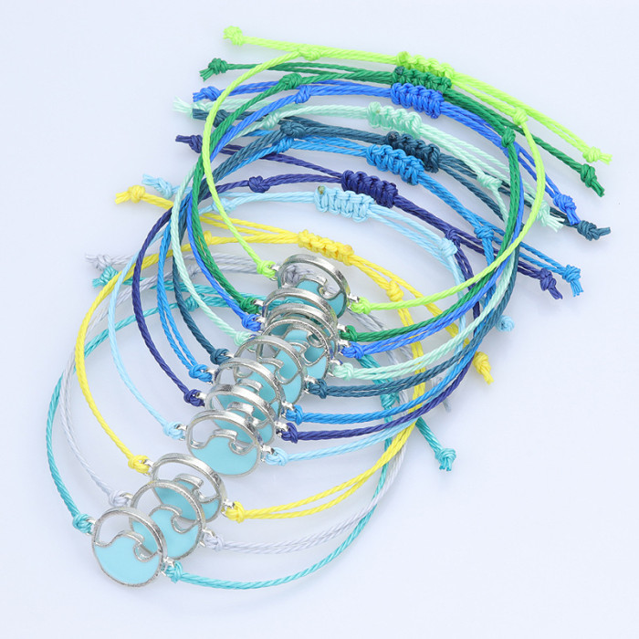 Amazon Hot Selling Surfer Wave Bracelet Waterproof Wax Thread Braided Adjustable Beach Friendship Bracelet