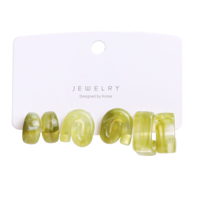 HS0031 New Resin Earrings 3-Piece Set Irregular Clip-On Earrings Set Ins Blogger Same Style Earrings