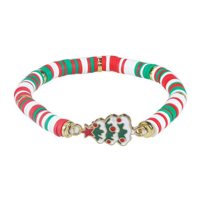 European and American Hot-Selling New Red Green White Soft Clay Alloy Letter Christmas Hand Ornament Santa Claus Pendant Christmas Bracelet