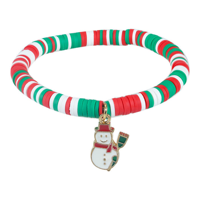 European and American Hot-Selling New Red Green White Soft Clay Alloy Letter Christmas Hand Ornament Santa Claus Pendant Christmas Bracelet