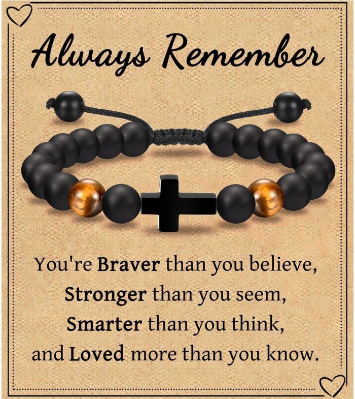 Amazon European and American Men's Tiger Eye Stone Bracelet Handmade Adjustable Cross Bracelet Father's Day Gift