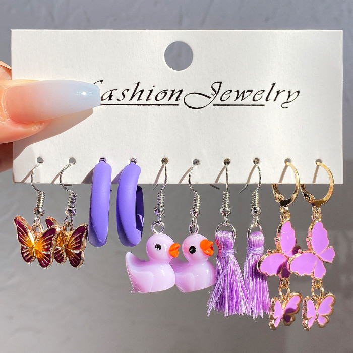 New Colorful Acrylic Earrings Set 5 Pieces White Cloud Flower Fruit Dopamine Children's Earrings, Jewelry Sets