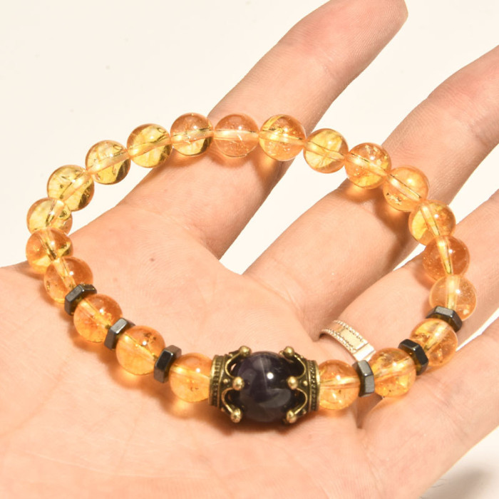 Cross-Border New Charm Men's Bracelet Fashion Luxury Alloy Crown Tiger Eye Stone Bead Bracelet Jewelry for Men