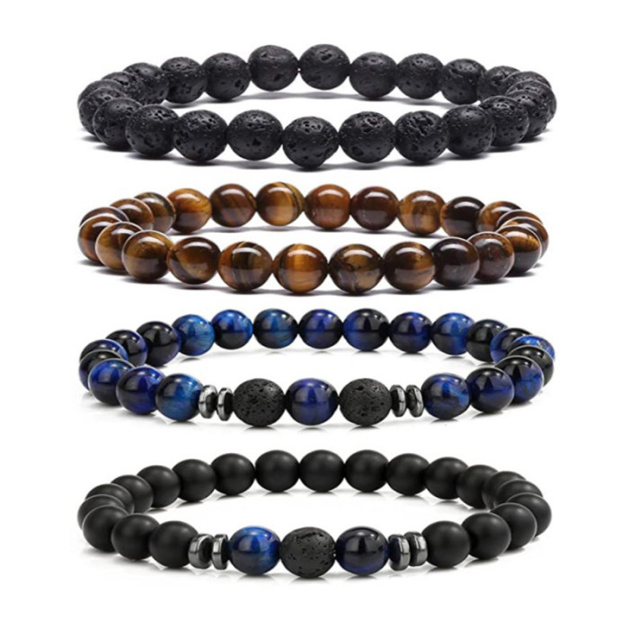 Amazon Wish New Volcanic Stone Bracelet Jewelry Fashion Simple Tiger Eye Stone Lapis Lazuli Agate Bracelet Set