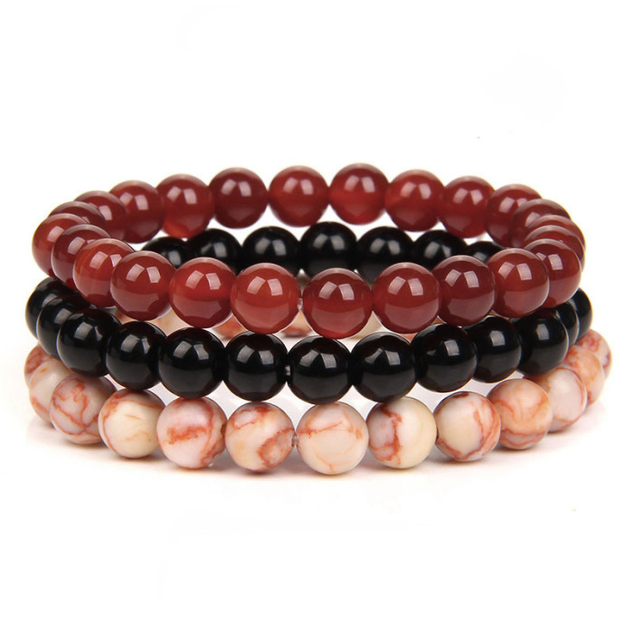 Cross-Border New 8MM Tiger Eye Stone Bracelet Turquoise Hematite Amethyst Set Bracelet for Women and Men Jewelry