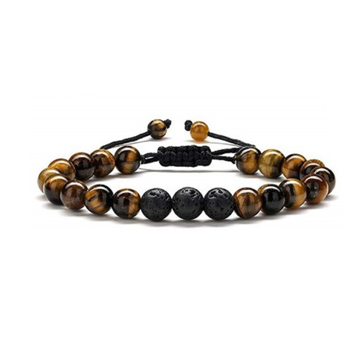 Amazon Hot Selling Tiger Eye Stone Turquoise Braided Lava Stone Adjustable Volcanic Stone Bracelet Set Cross-Border Exclusive