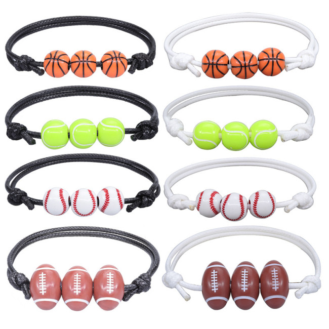 Amazon Hot-Selling Basketball Baseball Bracelet Wax Thread Woven Softball Tennis Football Soccer Wristband Sports Jewelry