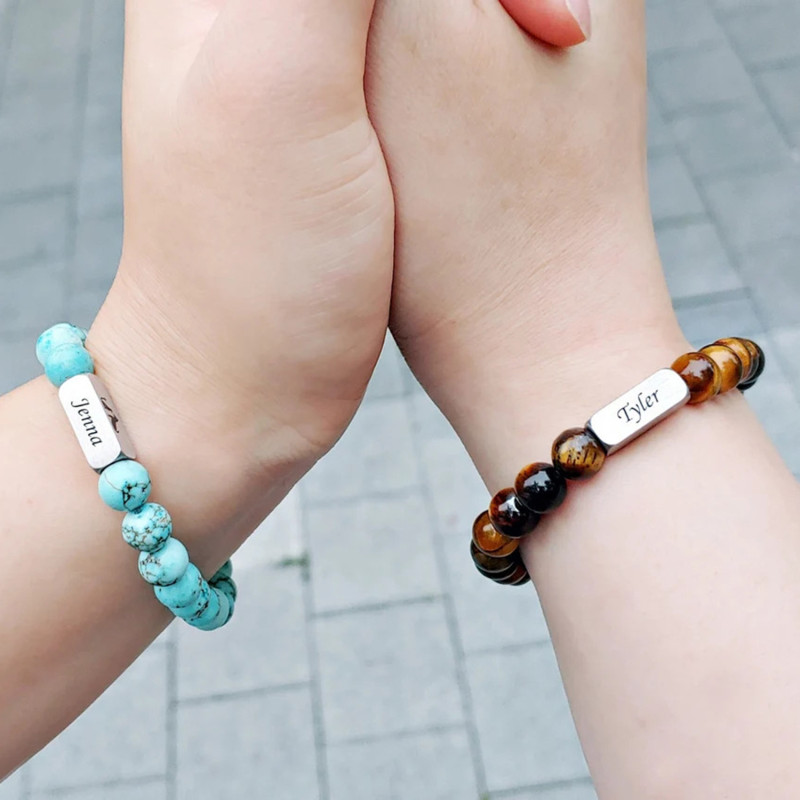 Support Engraving Stainless Steel Volcanic Stone Beaded Bracelet Frosted Beads White Turquoise Couple Gift Beaded Bracelet