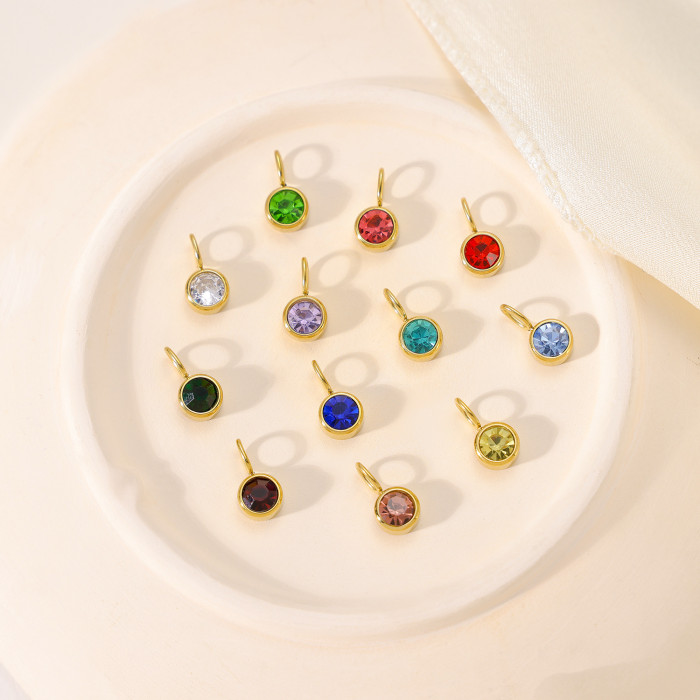 Hot-Selling Stainless Steel Jewelry Accessories Birthstone Pendant DIY Jewelry Accessories Colorful Rhinestone Pendan...