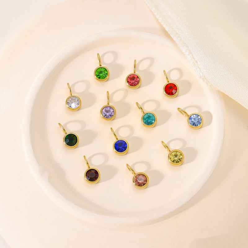 European and American Hot-Selling Stainless Steel Jewelry Accessories Birthstone Pendant DIY Jewelry Accessories Colorful Rhinestone Pendant Wholesale