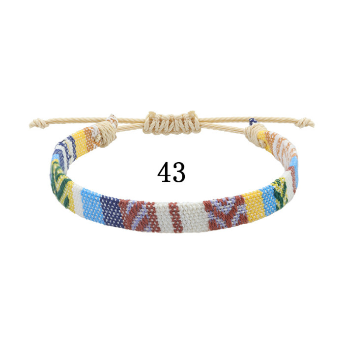 Amazon Hot-Selling Nepal Style Cotton Linen Woven Fabric Rainbow Anklet Versatile Colorful Adjustable Wide Anklet Rope