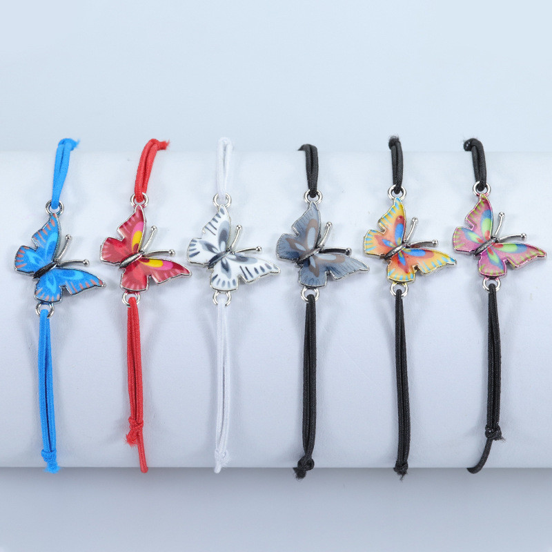 Amazon Hot Sale Summer New Colorful Butterfly Bracelet Adjustable Elastic Cord Bracelet Hair Accessory Dual-use In Stock