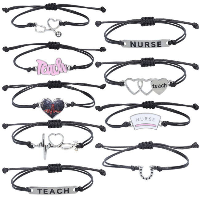 Hot-Selling Nurse ECG Woven Bracelet Stethoscope Teacher's Day Greeting Blessing Gift College Style Jewelry