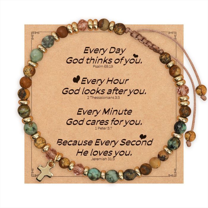 Colorful Natural Stone Bracelet Turquoise Gold Spacer Alloy Pendant Wax Thread Woven Bracelet Cross Semi-precious Stone Bracelet