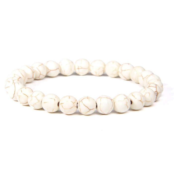 Amazon Hot Sale European and American 8mm Tiger Eye Stone White Pine Agate Crystal Stone Beads Bracelet Elastic Bracelet Cross-Border