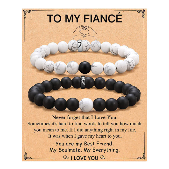 Amazon New Couple Bracelet Pair Set Black and White Beaded Bracelet Holiday Gift White Pine Stainless Steel Bracelet