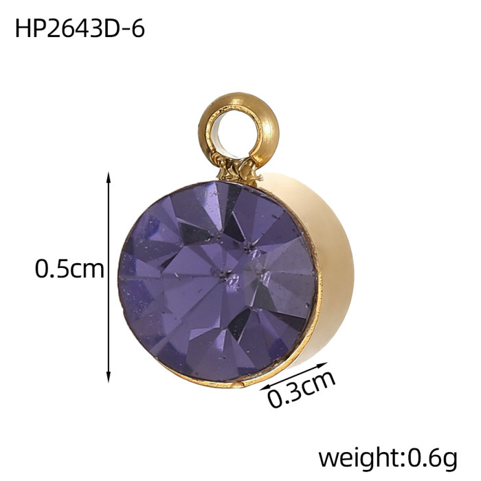 Twelve Birthstone Round Zircon Stainless Steel DIY Necklace Pendant Accessories Wholesale