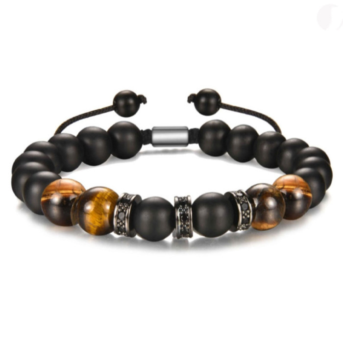 New Handmade Woven Bracelet for Son Husband Boyfriend Tiger Eye Stone Black Matte Bracelet Amazon Bestseller