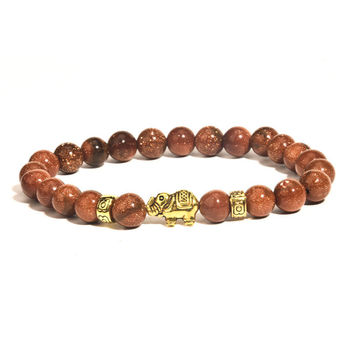 Cross-Border Hot Sale 8mm Tiger Eye Stone Black Lava Volcanic Stone Small Elephant Unisex Fashion Bracelet Jewelry