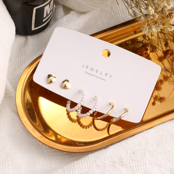 Ins Minimalist Style Geometric Metal Set Combination Earrings for Women Versatile Simple Personality Hoop Earrings Sm...