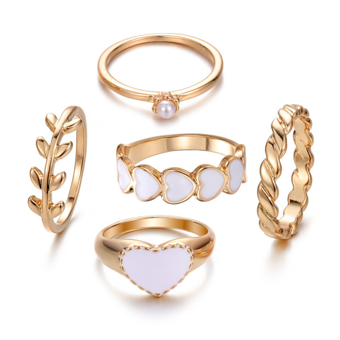 Oil Drip Heart Ring Beautiful Index Finger Ring Olive Leaf Ring Female Ins Pearl Ring Female Niche High-end