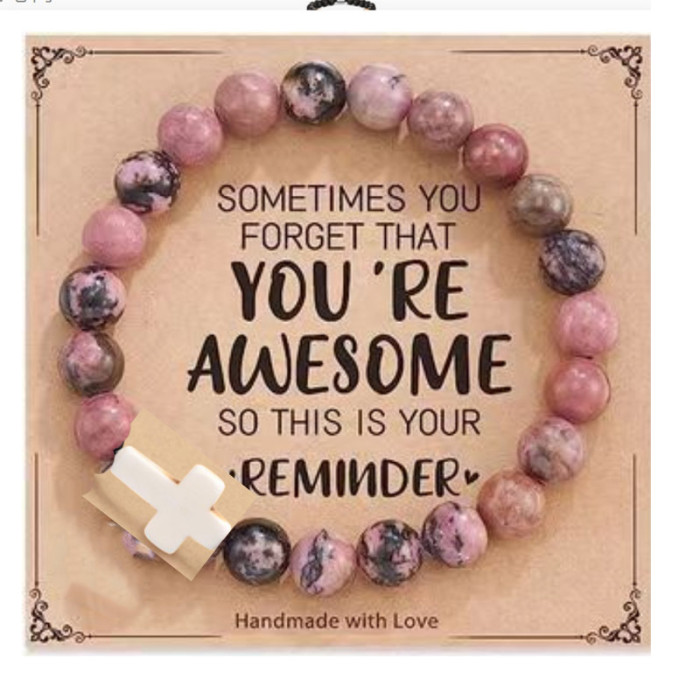 Cross-Border Hot Selling Volcanic Stone Bracelet Handmade Beaded Pink Zebra Cross Elastic Cord Hand Jewelry Bracelet Card Accessories