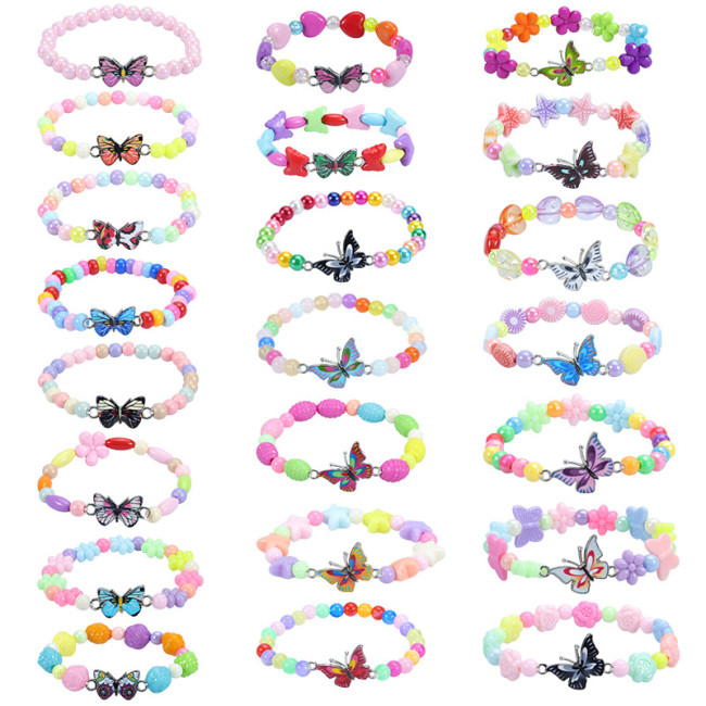 Cross-border New Colorful Beaded Children's Bracelet Cute Girl Seven-color Butterfly Bracelet Kindergarten Birthday Gift