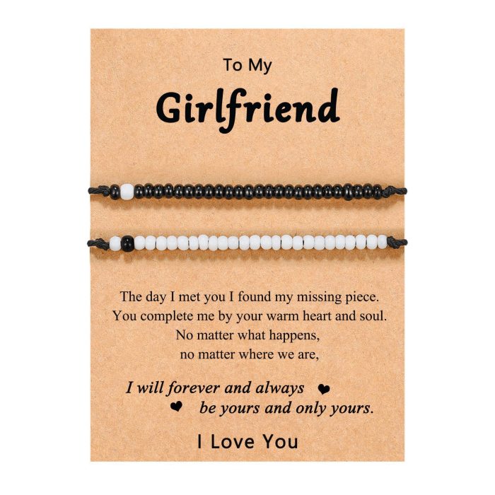 Couple Password Bracelet Handmade Adjustable I Love You Black and White Beaded Couple Password Bracelet