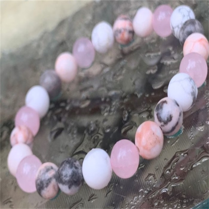 Natural Stone Bracelet Unisex AliExpress Handmade Pink Zebra White Turquoise Pink Glass Beaded Jewelry Elegant