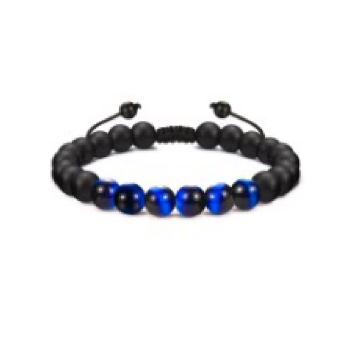 Amazon Hot Selling Obsidian Matte Braided Bracelet Men's Football Fashion Tiger Eye Stone Volcanic Stone Beaded Bracelet