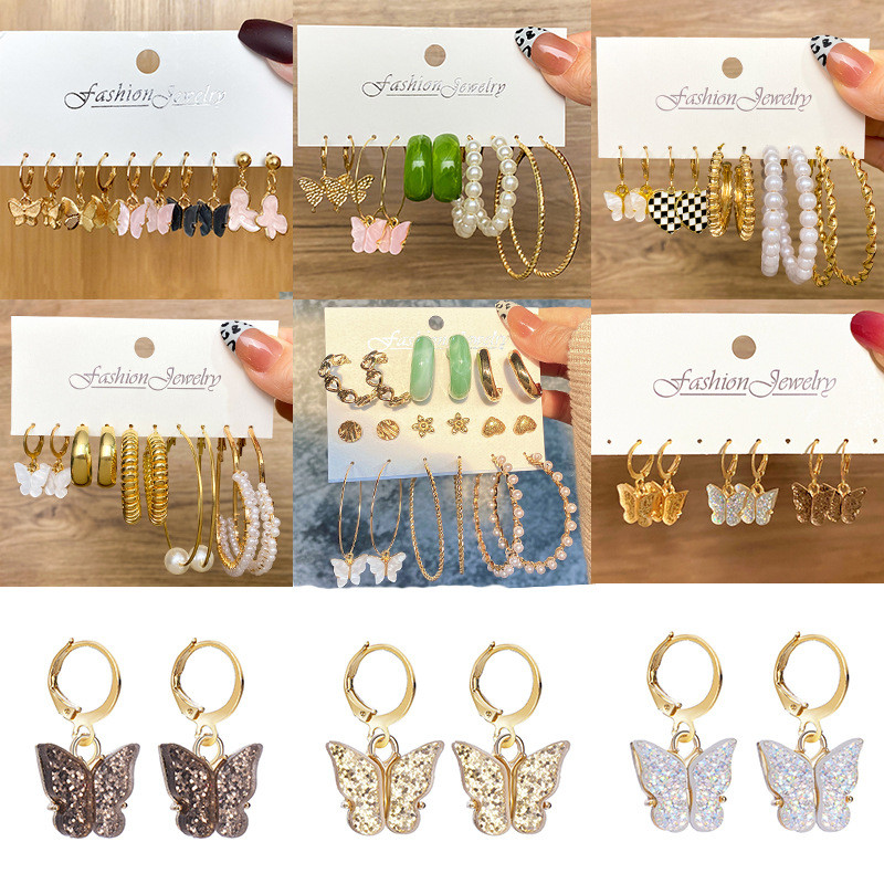 Butterfly Earrings Cross-Border New Set 6 Pairs Creative Simple Acrylic Butterfly Earrings 8-Shaped Heart Stud Earrings for Women