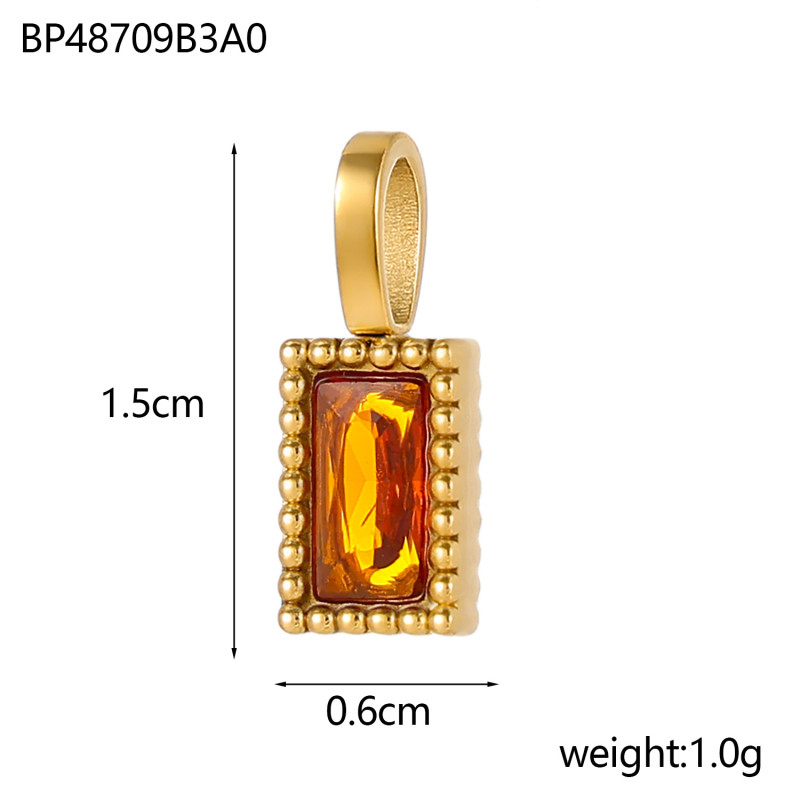 European and American Cross-Border Fashion Square Niche Design Zircon Colorful Zircon Accessories Pendant Stainless Steel Accessories Wholesale