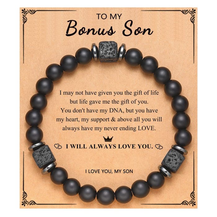 Amazon Hot-Selling Black Matte Square Volcanic Stone Bracelet Father's Day Gift Father's Day Card Bracelet