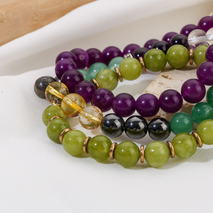 Foreign Trade Jewelry Yellow Crystal Tiger Eye Feng Shui Black Obsidian Men and Women Wealth Treasure Hematite Cushion Wealth Bracelet Bead Bracelet