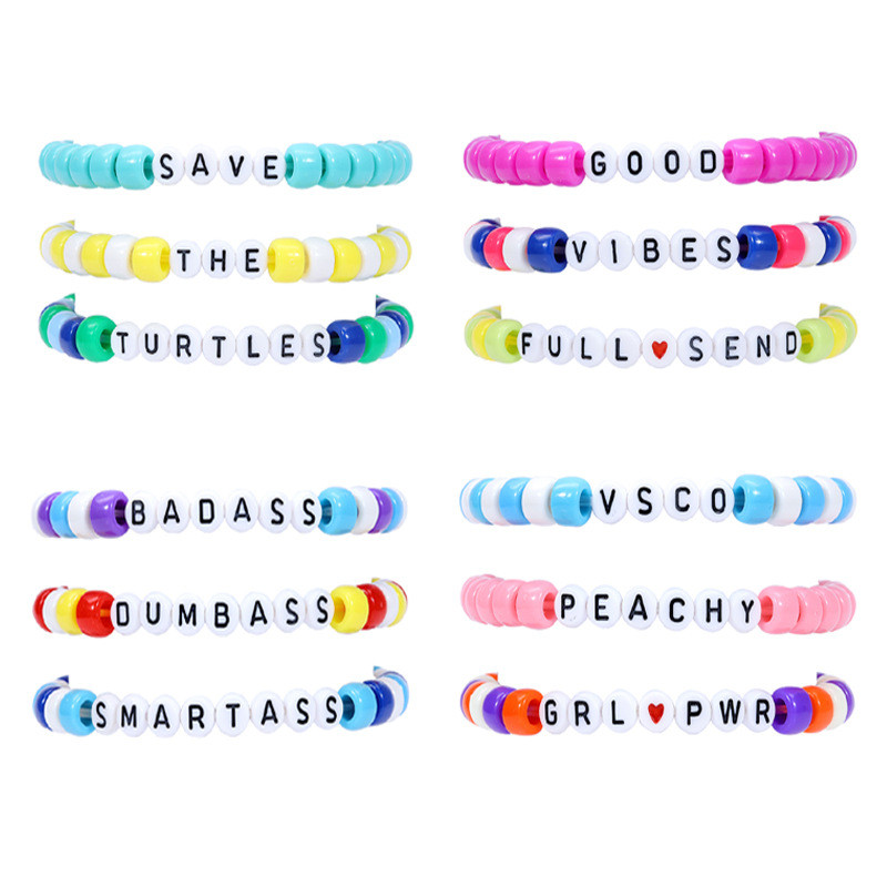 New Amazon Source Rainbow Rice Beads Beaded Bracelet Handmade Woven 26 Letter Beads Bracelet 3-Piece Set