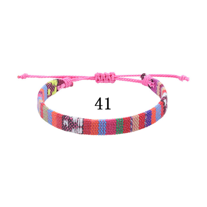 Amazon Hot-Selling Nepal Style Cotton Linen Woven Fabric Rainbow Anklet Versatile Colorful Adjustable Wide Anklet Rope