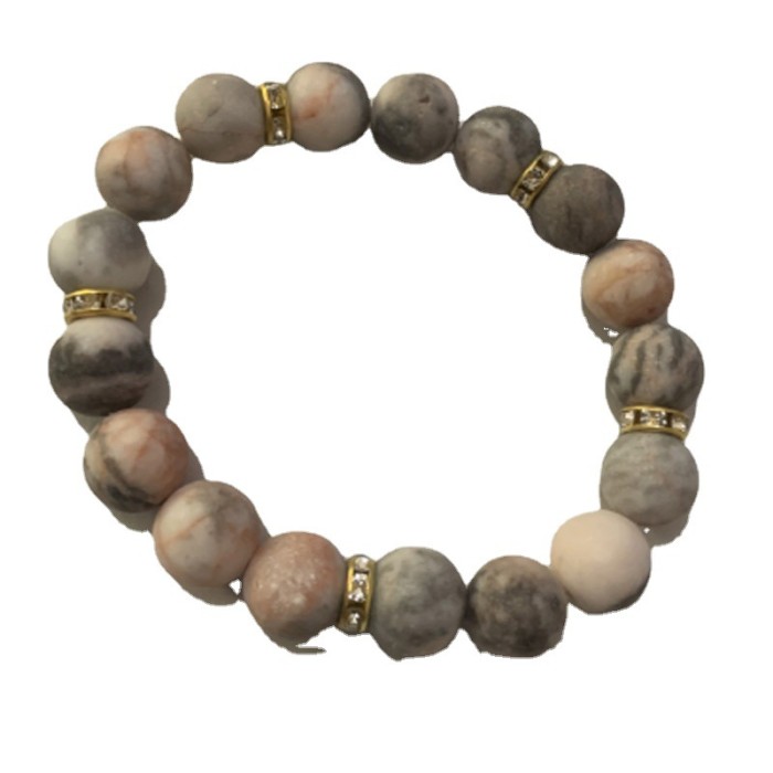 Cross-Border New 10mm Pink Zebra Stone Beaded Bracelet with Diamond Circle Elastic Heart Bracelet Amazon