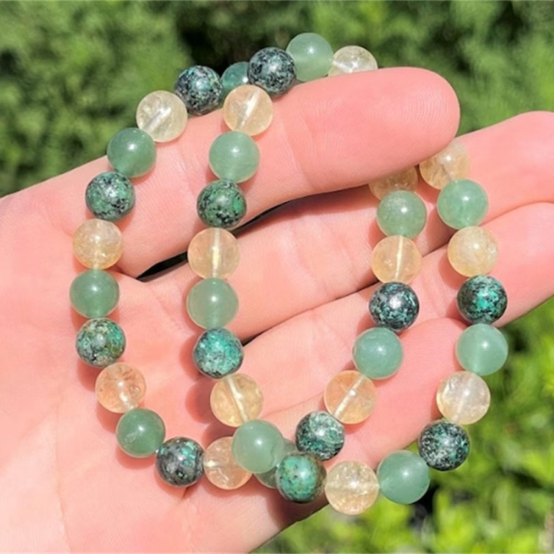 Yellow Crystal Green Aventurine Natural Stone Bracelet for Women High-end Feel Export Hot-selling Beaded European and American Fashion Street Style
